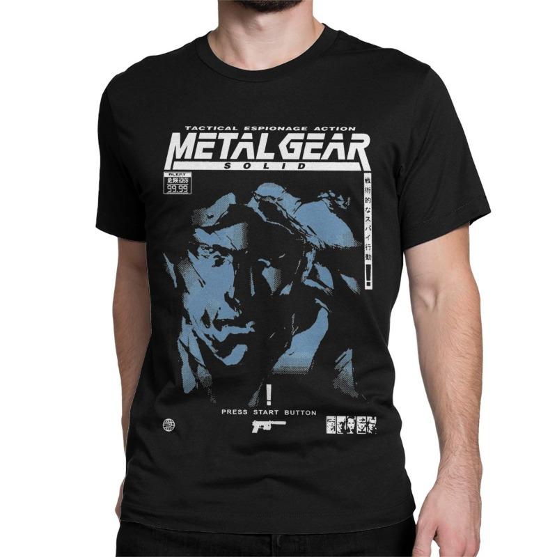 Herren Damen MGS1 Solid Snake Spiel T-Shirt Metal Gear Baumwolle Oberteile Lustige Kurzarm Rundhals T-Shirts Klassische T-Shirts 5XL gray