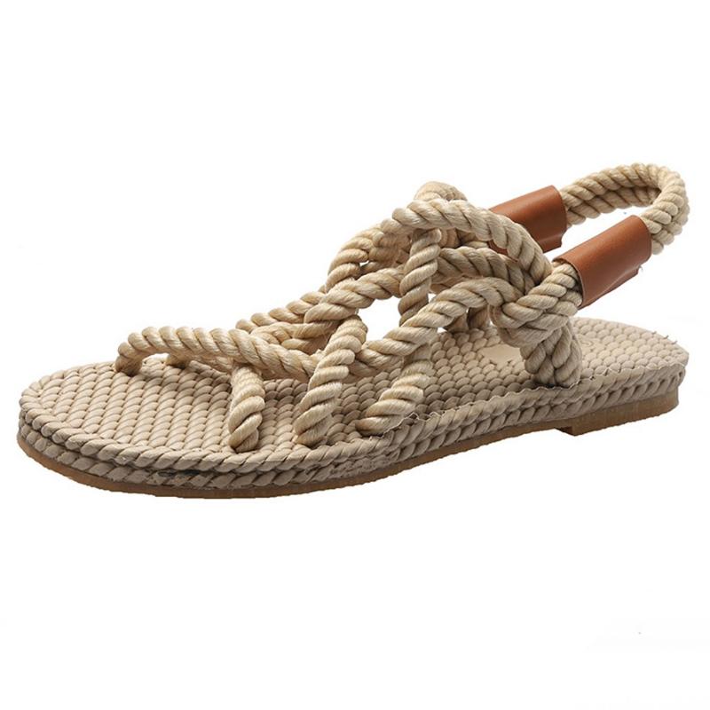 Sandalen Damenschuhe Geflochtenes Seil mit traditionellem Casual-Stil und einfacher Kreativität Modesandalen Damen Sommerschuhe 39 beige
