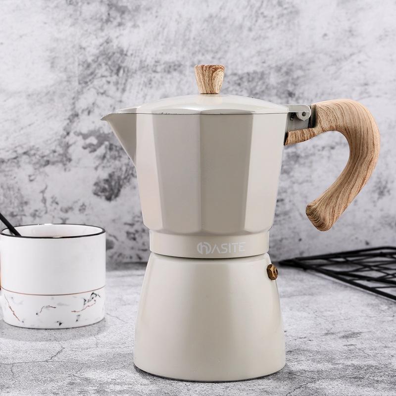 Aluminium Italienische Moka Espresso Kaffeemaschine Percolator Herd Top Topf 150/300ML Küche Werkzeuge Herd Kaffeemaschine Beige-300ml