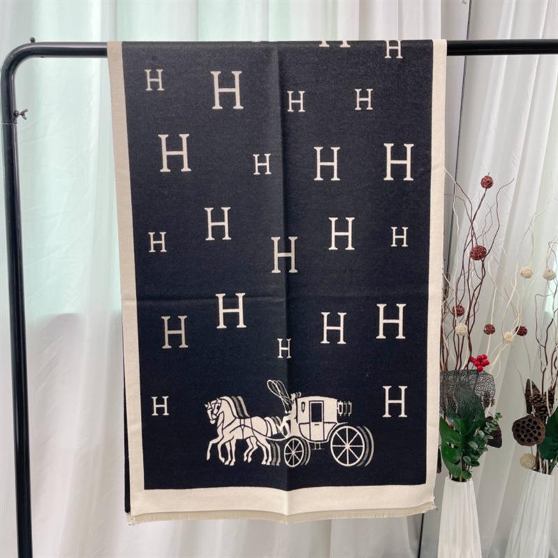 Herbst und winter H wagen medium und lange imitation kaschmir schal Koreanische version retro schal verdickt warme frauen schal 180 schwarz