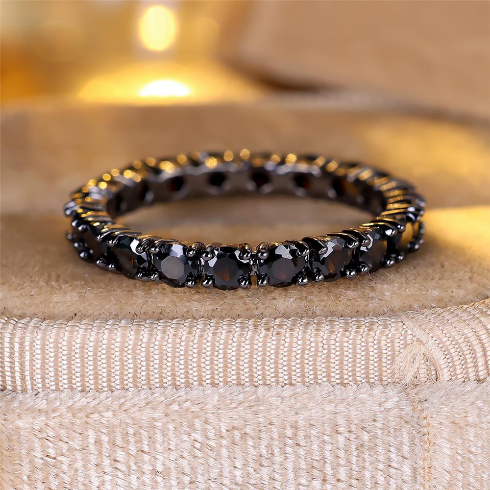Damen Schwarzer Runder Zirkonstein Hochzeits Schmuck Versprechen Liebe Verlobungsringe Für Frauen 8