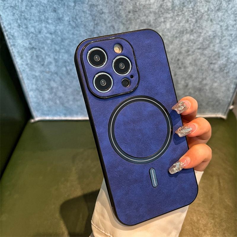 Retro Wireless Charging magnetische PU Leder Handytasche für iPhone 14 13 12 11 Pro Max Plus X Xs XR Xs Max Stoßstange stoßfeste Hüllen Abdeckung iPhone 16 Pro blau