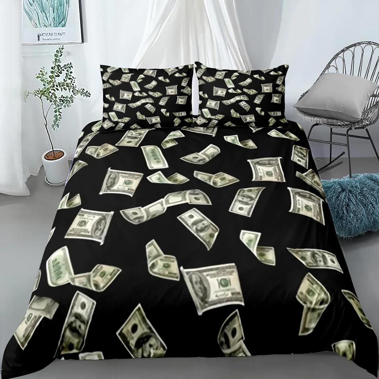 Dollar Bettbezug-Set, Art Blue Druck Geld 3-teiliges Bettwäsche-Set Queen/King/Full/Twin Größe Bettdeckenbezug für Jungen Teenager Mädchen 155x220cm