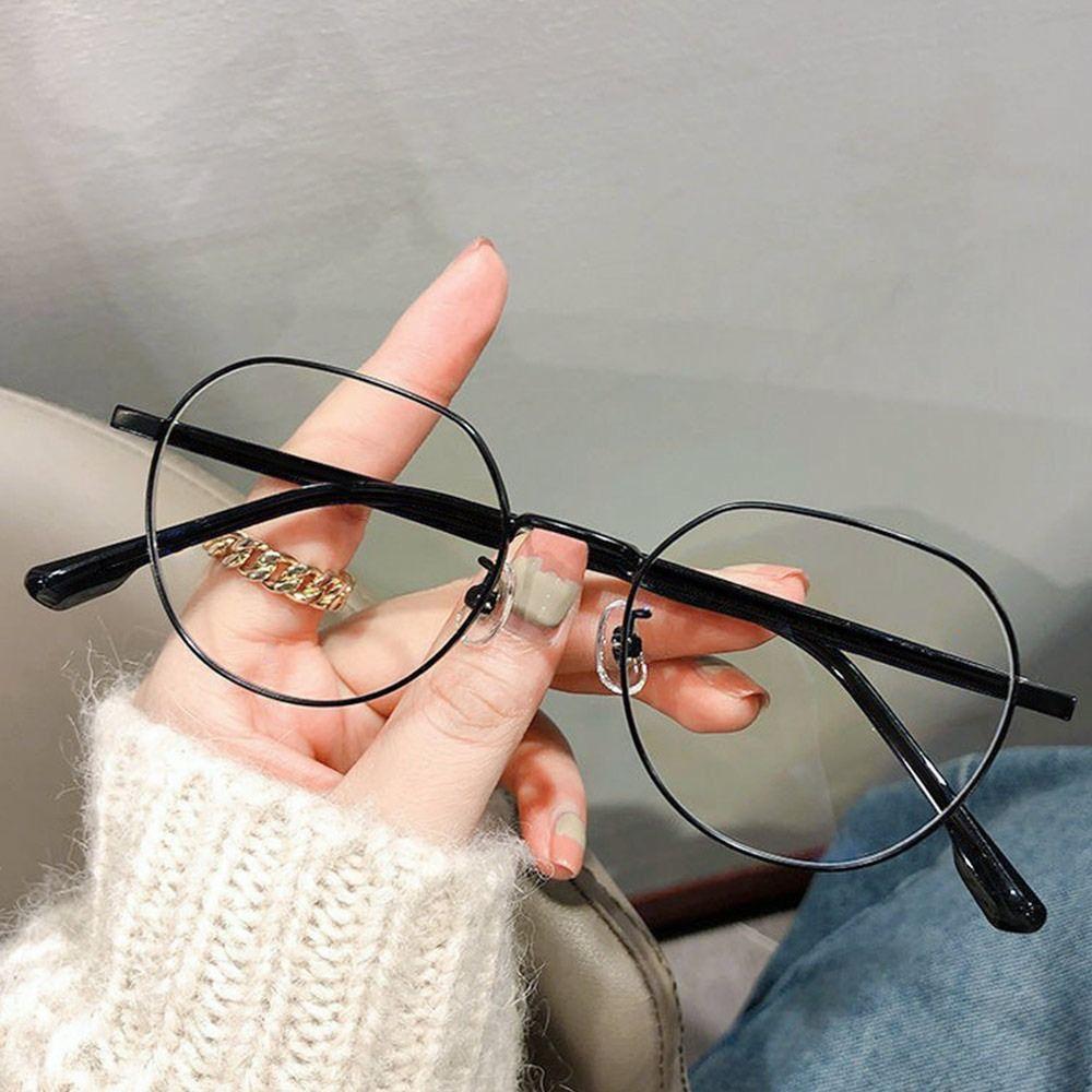 Klare Brille Damen Polygonaler Metallrahmen Brillen 0 Flacher Spiegel Mädchen Brillen Anti Blaulicht Brille Mode Brillen schwarz