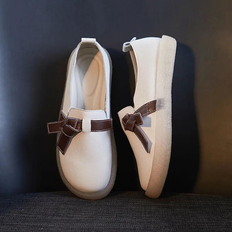 Echtleder Ballerinas Damen Britisch Retro Weiße Schuhe Damen Einzelner Schuh Lässig Sapatos Femininos Schuhe für Damen 40 beige