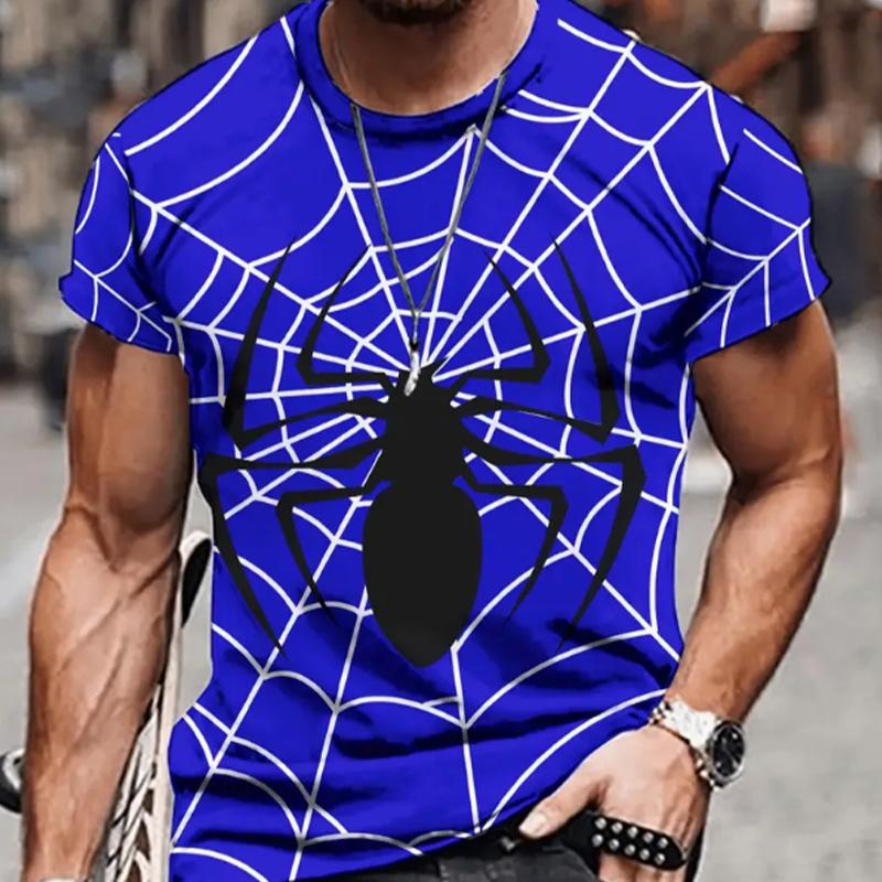 Neues Sommer Herrenmode T-Shirt Persönlichkeit Spinnen weben Netze Gedrucktes Herren T-Shirt Top XL navy blau