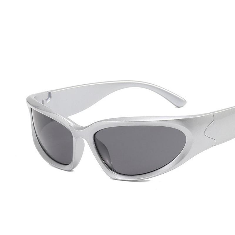 Y2K Sport Punk Sonnenbrille Damen Herren Luxus Quadratische Brille Sonnenbrille Bunter Spiegel Mode Brille nicht polarisierte Brille grau/silber