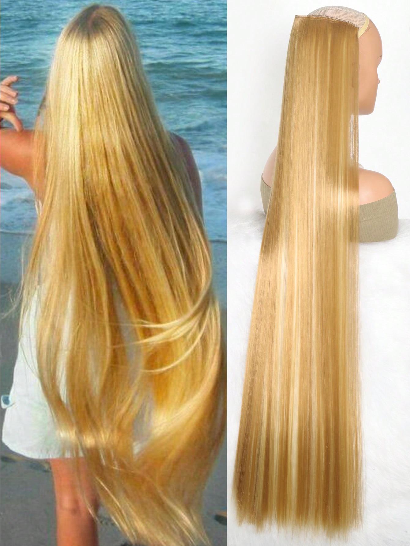 Aosiwig Kunsthaar, superlang, gerade, 100 cm, 5 Clip-In-Haarverlängerung, natürliches Haar, Schwarzblond, künstliches Kunsthaarteil für Frauen 40inches-100cm brown