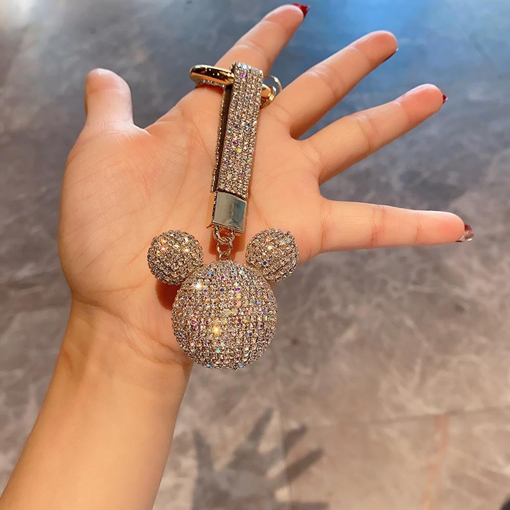 Hochwertiger Strass-Schlüsselanhänger Anhänger Mickey-Kopf Schlüsselanhänger Kralle Bling Kristallkugel Schlüsselanhänger Autozubehör Modeschmuck