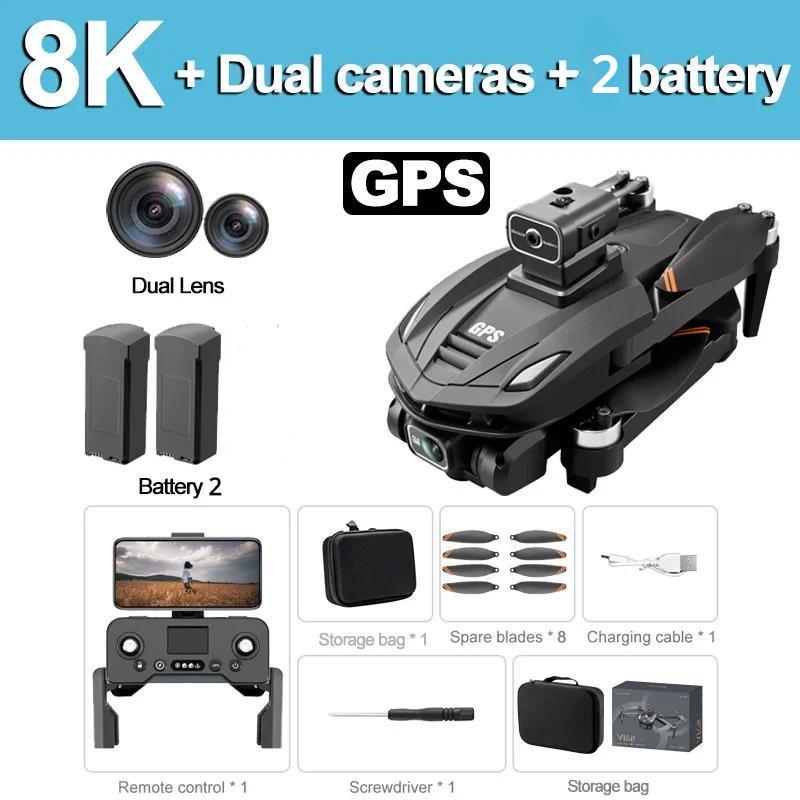 Neue V168 MAX Drohne 8K 5G GPS/Optischer Fluss Professionelle HD-Luftfotografie ESC Doppelkamera Hindernisvermeidung Bürstenloser Motor Quadcopter Drohne Spielzeug 8K GPS 2 battery schwarz
