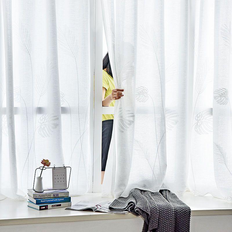 Europäische minimalistische Vorhänge Wohnzimmer Balkon lichtdurchlässiger Sonnenschutz Fenstergitter kein Stanzen Haken bestickte Vorhänge 150*270cm