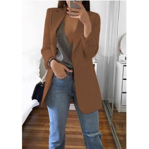 Damen-Blazer, lässig, übergroß, lang, Strickjacke, Jacke, Mantel, Herbst, modisch, langärmelig, Strickjacke, einfarbig, Büro, Damen, einfarbig, Blazer, Übergröße 2XL khaki