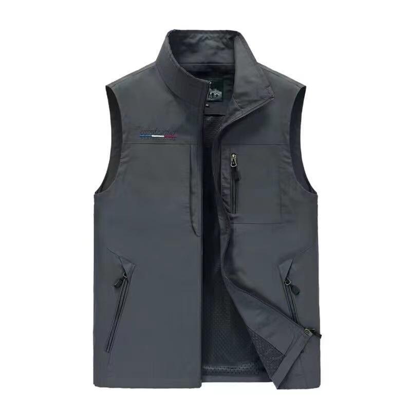 Herren Frühling Herbst Multi-Taschen Weste Lässig Outdoor Schnelltrocknend Sport Arbeit Gilet Übergröße Weste mit Taschen 5XL graue