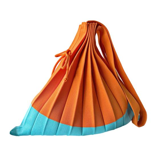 Faltbare Einkaufstasche Wiederverwendbar Akkordeon-Einkaufstasche Farbblock-Falten-Schultertasche für den Lebensmitteleinkauf Tägliche Besorgungen orange