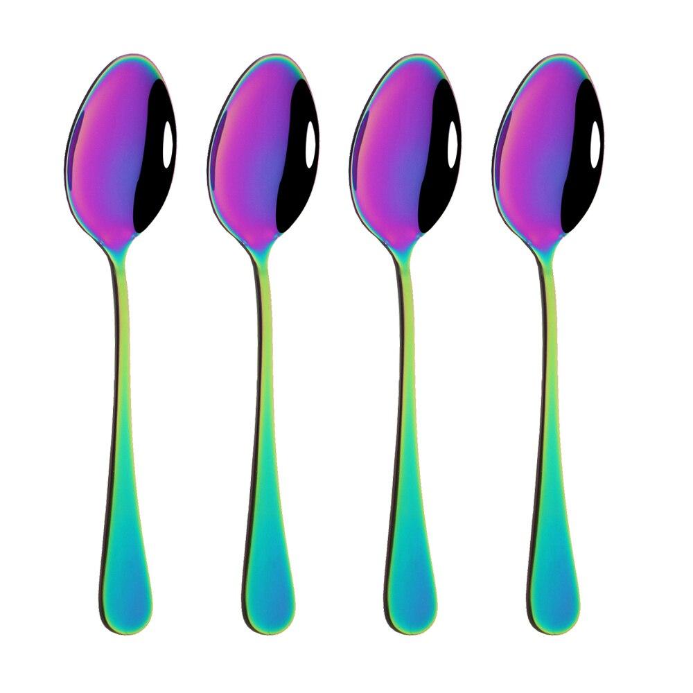 4Pcs Spiegel Geschirr Set Edelstahl Besteck Besteck Regenbogen Set Küche Abendessen Löffel Besteck Küche Geschirr Set bunt