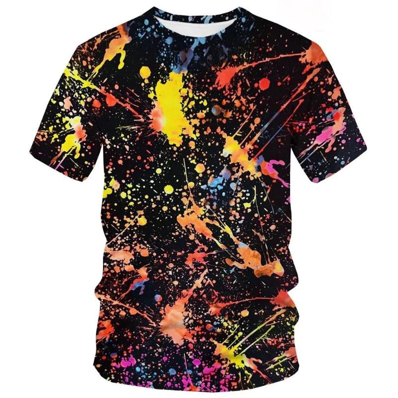 Sommer Batik T-Shirts Graffiti Farbe 3D Druck Kinderkleidung Kurzarm Mädchenkleidung Harajuku Kinder T-Shirt Jungen Oberteile 140 brown