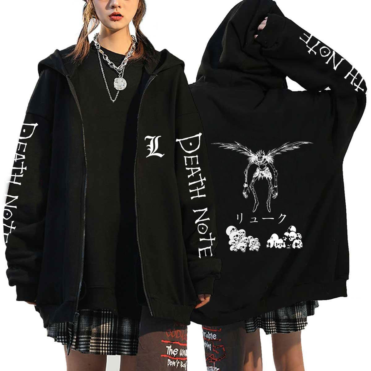 Death Note Harajuku Anime Reißverschluss Mäntel Hoodies Herren Jacken Lässige Lose Kapuze Reißverschluss Manga L Lawliet Print Tops Sweatshirt Unisex Paar Streetwear XXXL