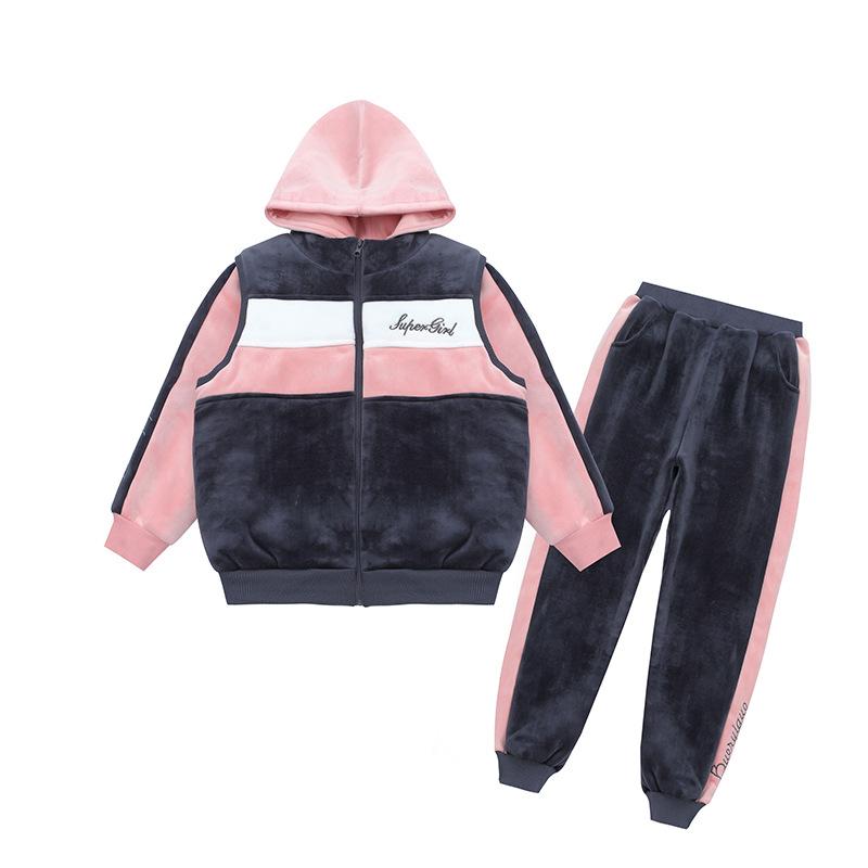 Mädchen Herbst und Winter Gold Samt Anzug Kinder Koreanischen Stil Sportswear Mädchen Drei-stück Anzug 160 rosa
