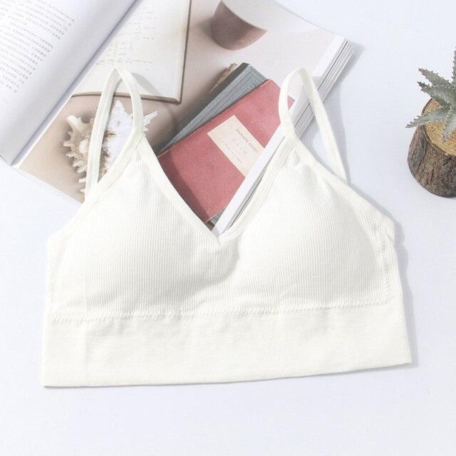 Eleganter Baumwoll-BH, sexy Dessous, bequeme bügellose Unterwäsche, Damen-Sommer-BHs, nahtloses Bralette, bauchfreies Top, solide BHs One Size weiß