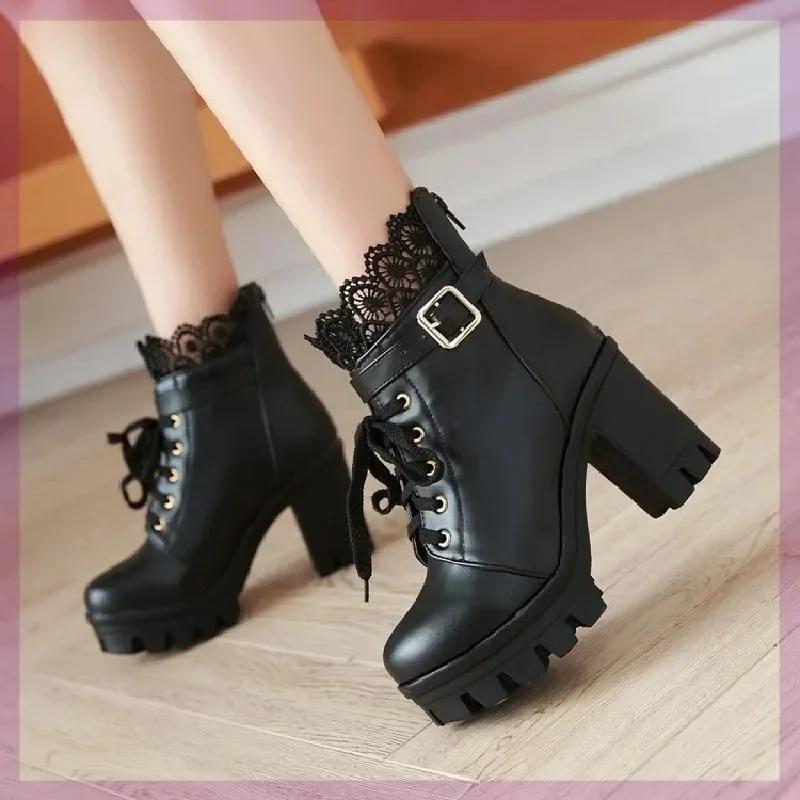 Mode Damenstiefel Mode Damen High Heels Heißverkauf Kurzrohr Damenstiefel Plus Samt Große Schuhe für Damen Zapatos Mujer 38 schwarz