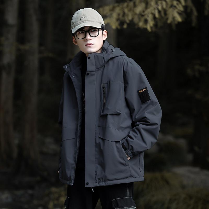 Leichte Herrenjacke, winddichte Regenjacke mit Kapuze für Männer, Wander-, Rad- und Reisejacke, Übergröße 8XL M grau