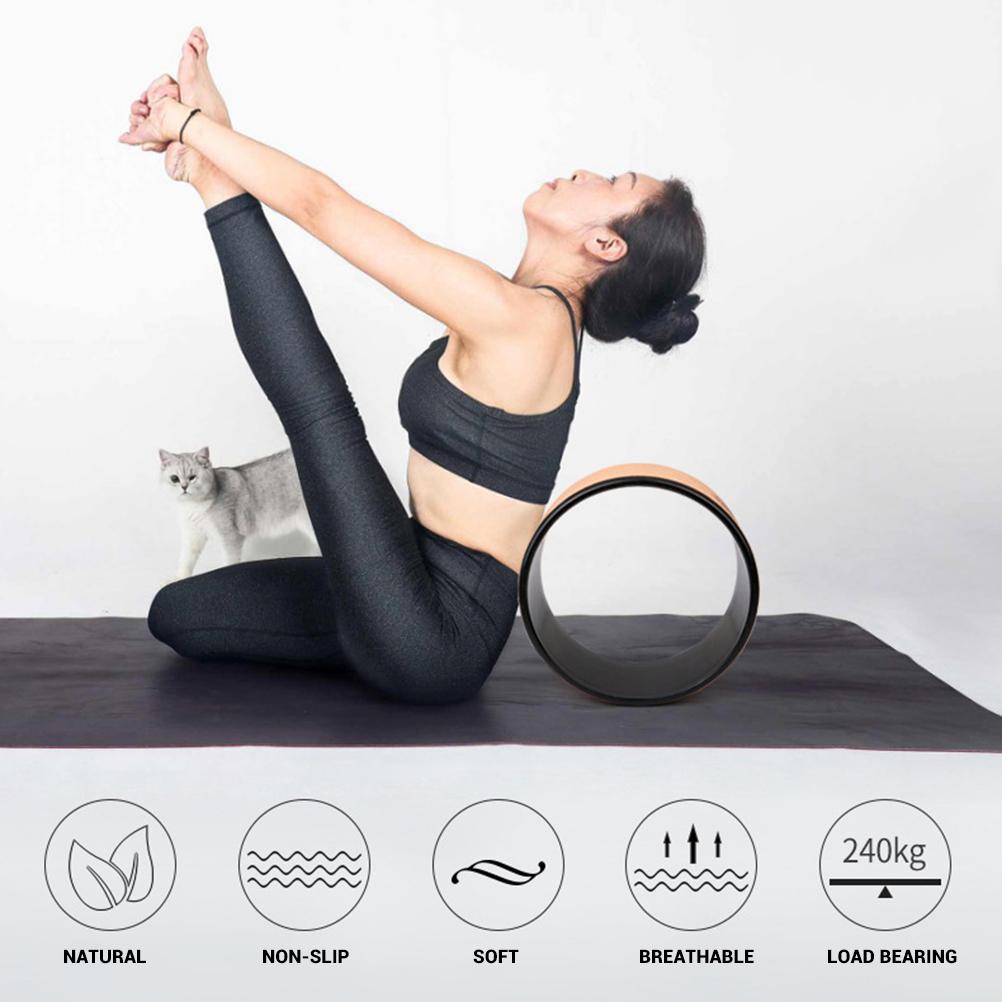 Holz Yoga Rad Pilates mit Buddha Lotus Professionelle TPE Yoga Kreise Gym Workout Rückentraining schwarz