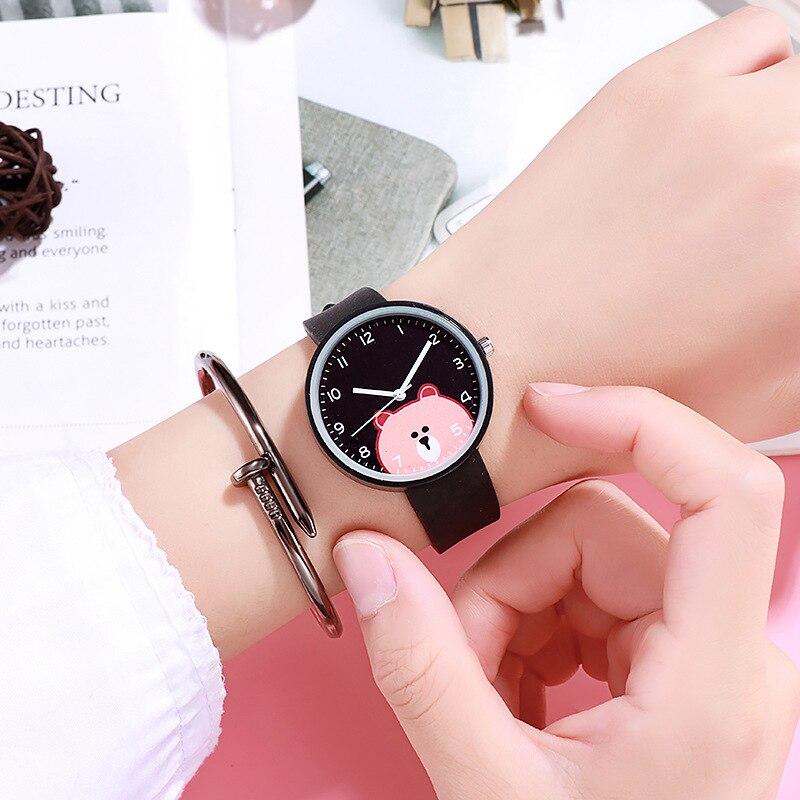 Kinderuhr für Mädchen, Jungen, Kinder, Teenager, Cartoon-Bär, Silikonarmband, Armbanduhr, neue Armbanduhr für Kinder schwarz