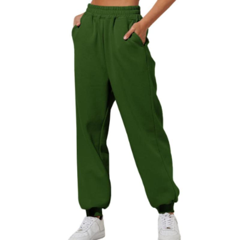 Frühling und Herbst Damen Hosen Hohe Elastische Taille Einfarbig Casual Hosen Weiche Warme Taschen Lose Frühling Herbst Jogginghose Jogginghose XXXL dunkelgrüne