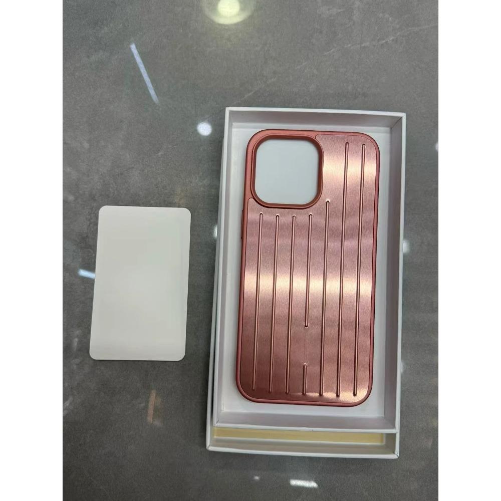 Ins Premium Aluminiumlegierung Handyhülle Für RIMOWA Box Für iPhone 17 Pro Max 16 15 14 13 3D Wellenstreifen Gepäck Verbesserter Fallschutz Schutzhülle iPhone 14 Pro kaffeebraun
