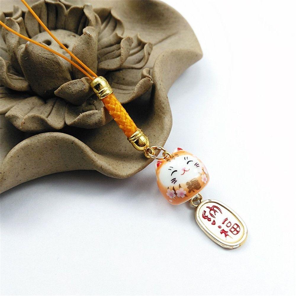 Charm Lanyard Hängen Telefon Schlüsselband Telefon Riemen Glückskatze Tasche Zubehör orange