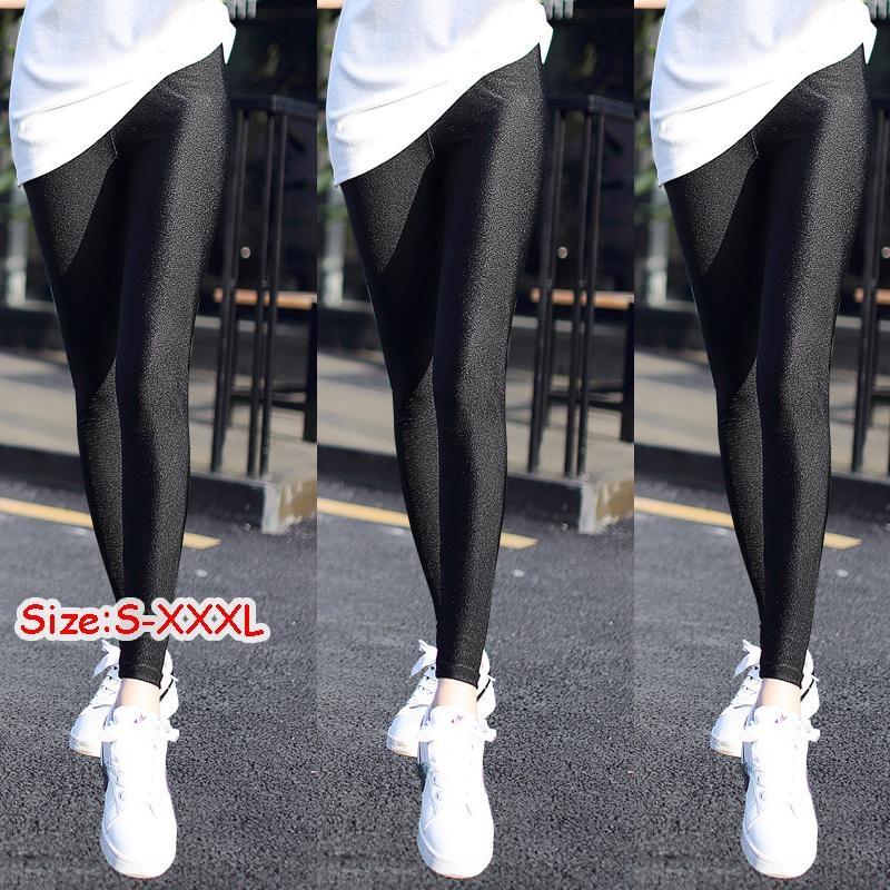 Damen-Leggings mit elastischem Bund, lässig, große Shinny-Leggings, hohe Stretch-Leggings, Gymnastikhose, Workout-Leggings 3XL schwarz