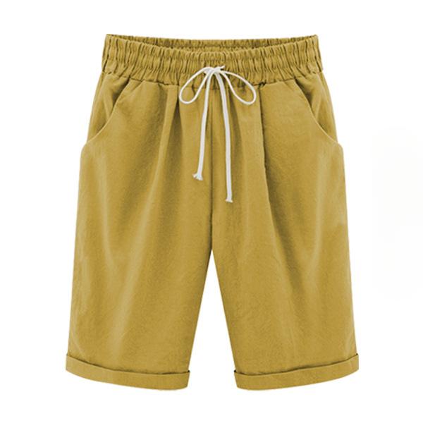 Modische Sommer-Shorts, lockere, lässige Sport-Shorts aus dehnbarer Baumwolle, bequeme Sweatshorts mit geradem Bein, Strand-Shorts für Damen S gelb
