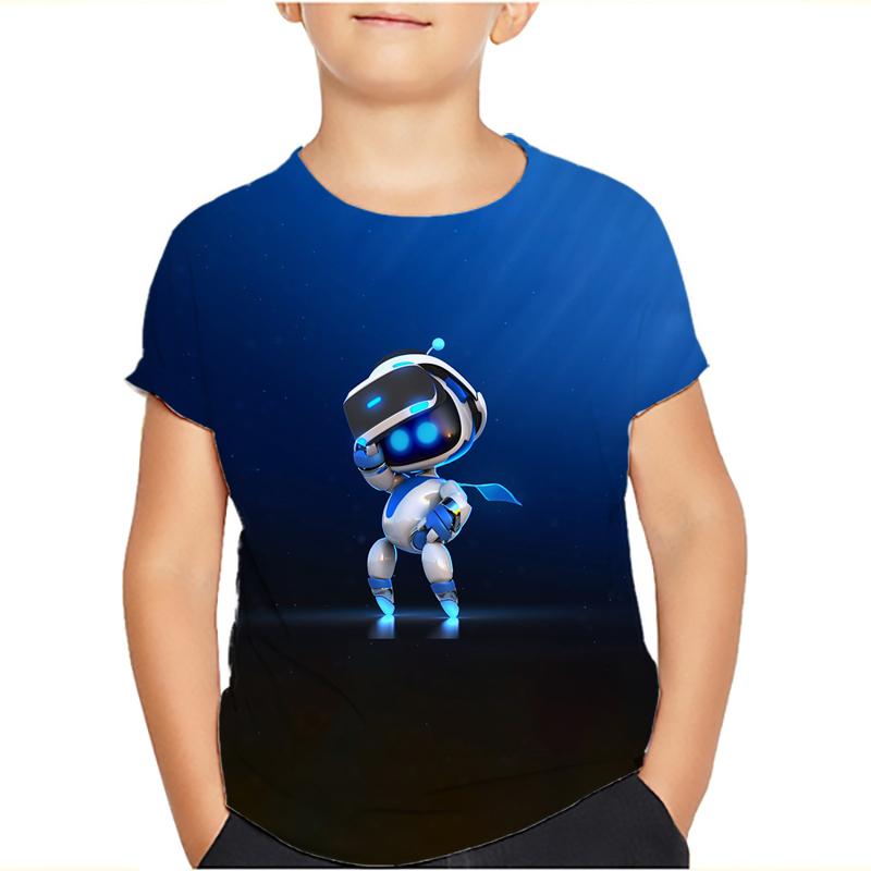 Spiel Astro Bot 3D gedruckt Kinder T-Shirt Kinder Kleidung Harajuku Cartoon Tees Casual Spaß Top Kleidung Mädchen Jungen T-Shirt 2024 120 aero blau