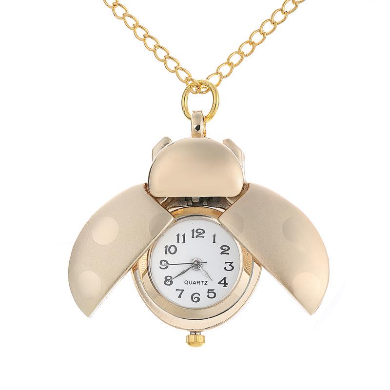 Niedliche Tierkäfer-Taschenuhr-Halskette, Quarz-Shellhard-Marienkäfer-Anhänger mit Kette gold