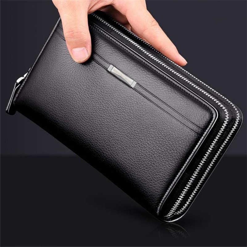 Business Herren Geldbörse Lange PU Leder Handy Clutch Tasche Geldbörse Handtasche Top Reißverschluss Geldbörse schwarz