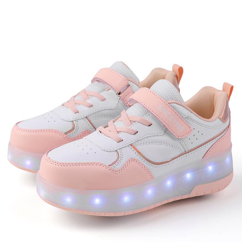 TUINANLE Sneaker LED-Leuchtschuhe Kinder Jungen Mädchen USB-Aufladung Leuchtende Sporträder Outdoor Rollschuhe 38 rosa