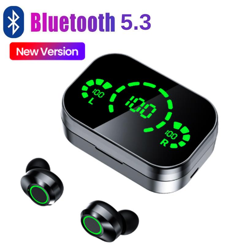 Neue Bluetooth 5.3 9D Mirror Wireless Bluetooth Kopfhörer TWS HiFi Smart Digital Display In Ear Sport Kopfhörer Low Latency Gaming Headset schwarz