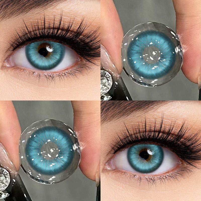 2 Stück farbige Kontaktlinsen 0–8,00 Grad, schöne und bequeme Kontaktlinsen für Myopie-Augen-Make-up, 14,0/14,2/14,5 mm 0 saure grüne