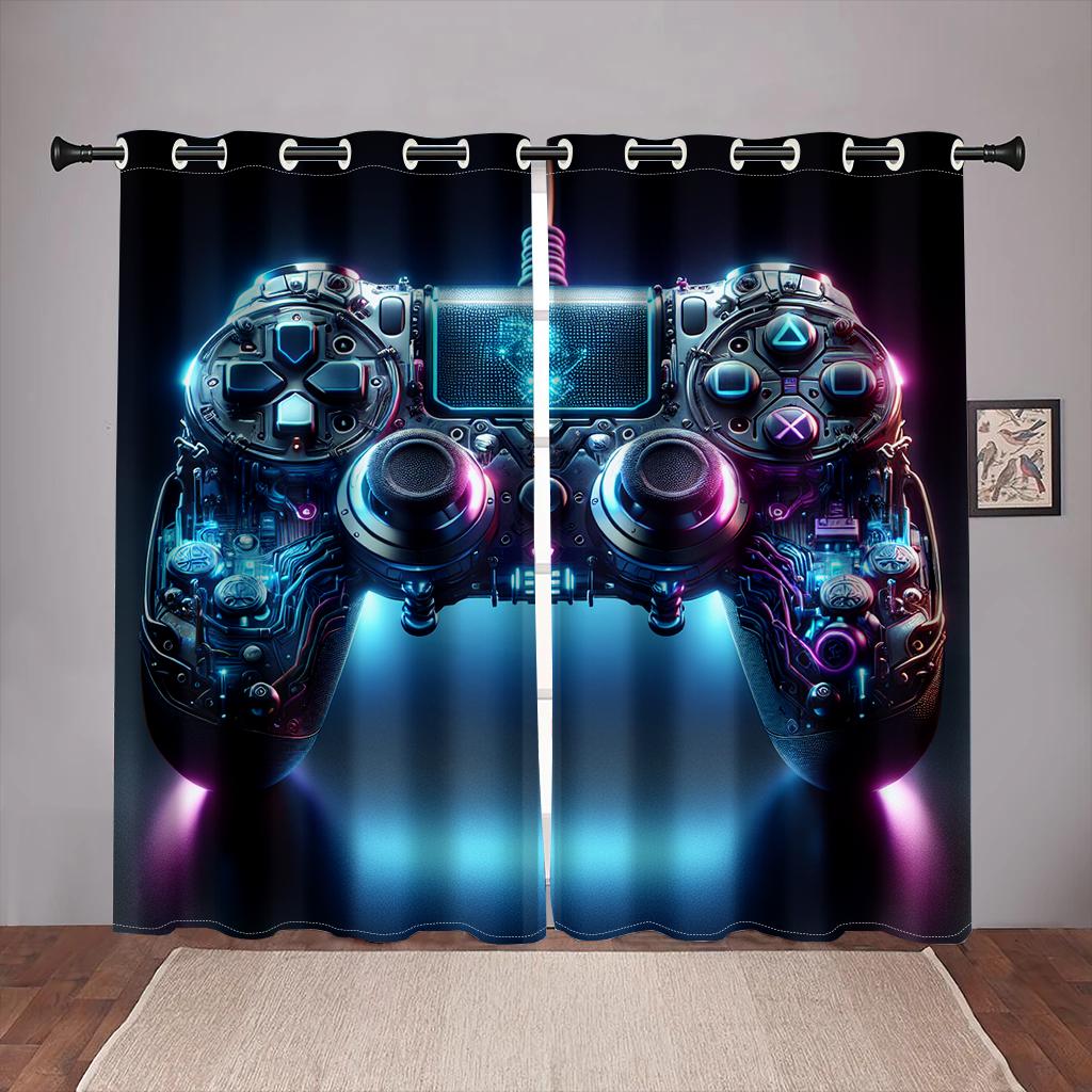 Coole Gamepad Switch Gamer Vorhänge für Jungen Schlafzimmer Graffiti Wörter Videospiele Fensterdekoration Spielspieler Wohnzimmer Dekoration W50 X H130(CM)X2&Hook