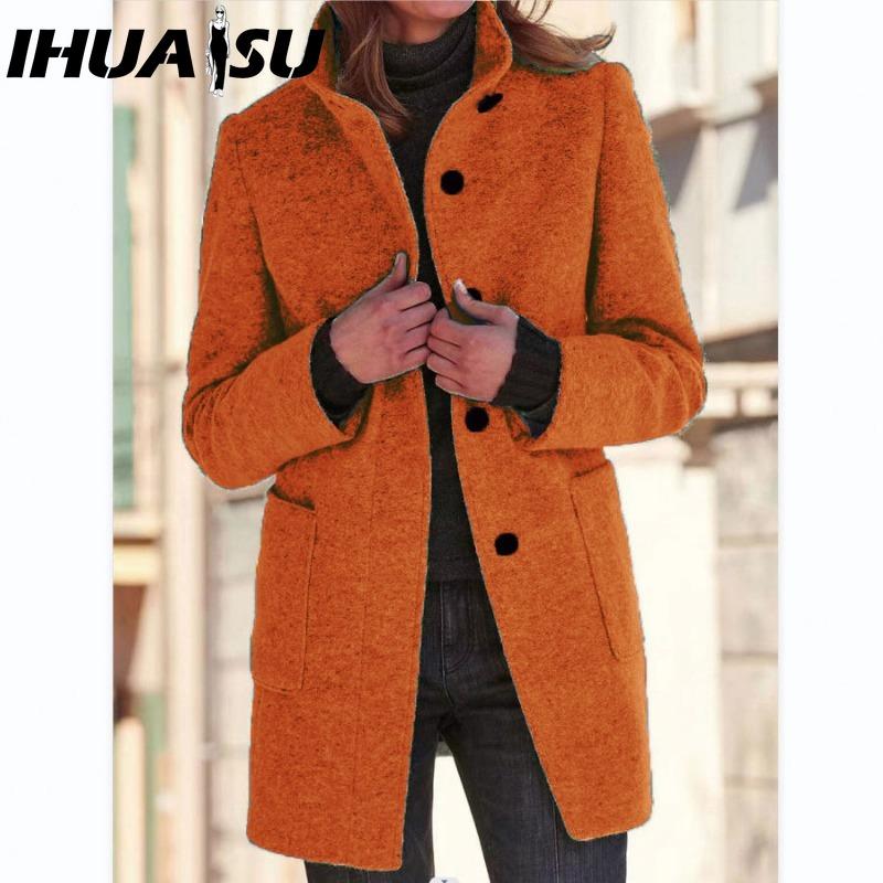 IHUASU Damen Vintage Casual Karomuster Herbst Winter Langarm POLO-Kragen Jacken & Mäntel L orange