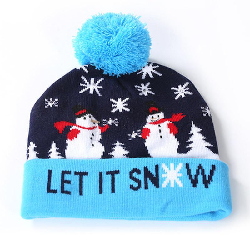Neujahrs-LED-Strickmütze für Weihnachten, Beanie, beleuchtet, warme Mütze für Kinder und Erwachsene, Neujahrs-Weihnachtsdekoration CJY-28