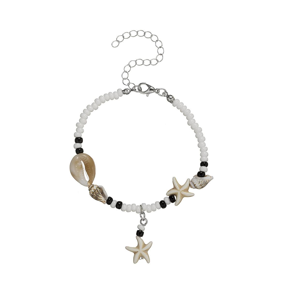 Muschel-Fußkettchen für Frauen, bunte Reisperlen, handgefertigt, geflochtenes Seilarmband am Bein, Strand, Barfußsandalen, Beinkette, Schmuck