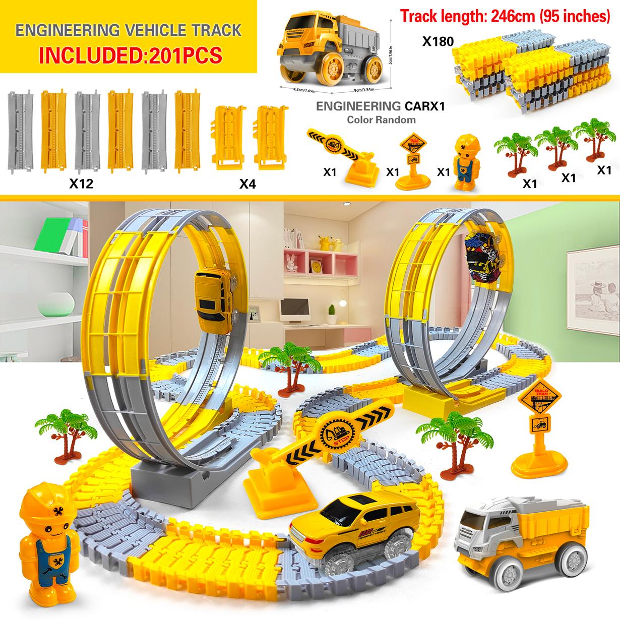 Magisches Kletter-Elektro-Ingenieur-Auto-Strecken-Eisenbahn-Spielzeugauto Biegsame Rennstrecke Blinklicht Auto Hochwertiges Spielzeug für Kinder
