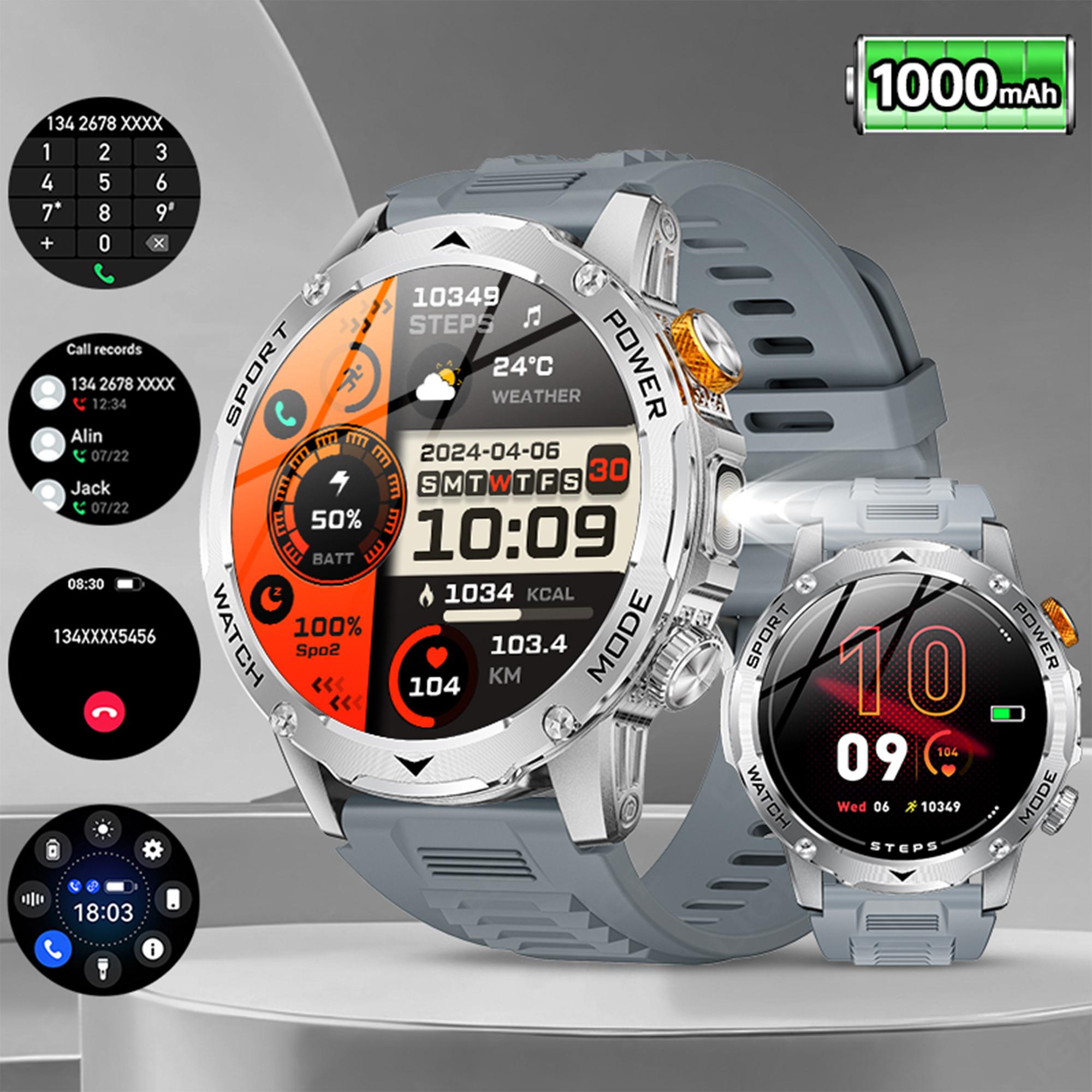 LIGE 1000mAh Superkapazität Akku Herren Smartwatch 1,7-Zoll Großbildschirm Bluetooth Anruf IP68 Wasserdicht Sport Smartwatch silicone strap grau
