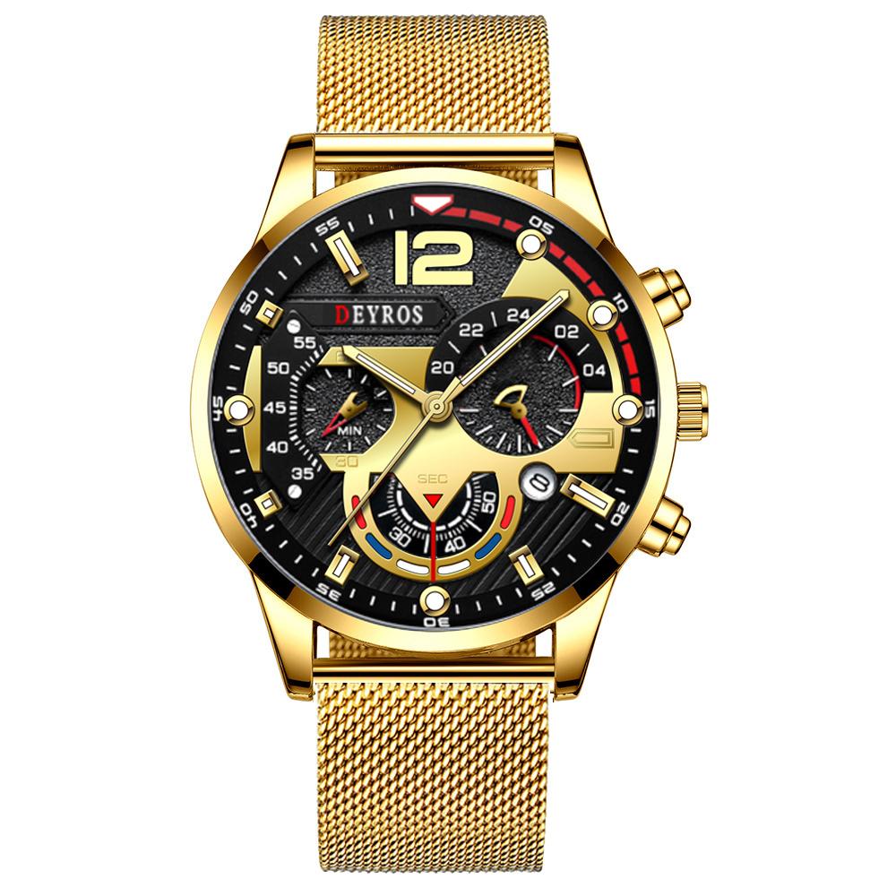 Mode Schwarz Männer Uhren Mann Kalender Quarz Armbanduhren Männer Casual Business Uhren Luxus Herren Runden Zifferblatt Analog Uhr schwarz/gold