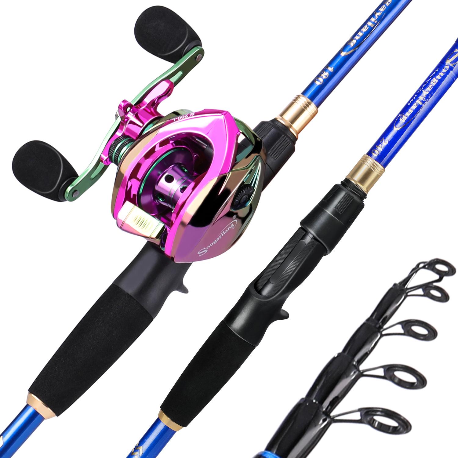 Teleskop Angelrute 12 + 1BB Baitcastingrolle Bass Süßwasser Salzwasser Outdoor Reise Angelgerät Angelrute Combo 1.8M&Left had violett/blau