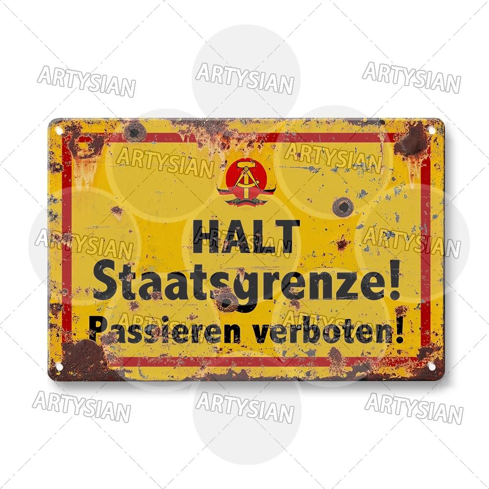 Deutsche Militär-Kalter Krieg Metall-Wandskulptur|Grenzslogan, Berliner Mauer/DDR-Thema, Zinnblech, Halloween-&Weihnachtsgeschenk, Heimdekor 20x30cm(7.8x11.8inch) gray