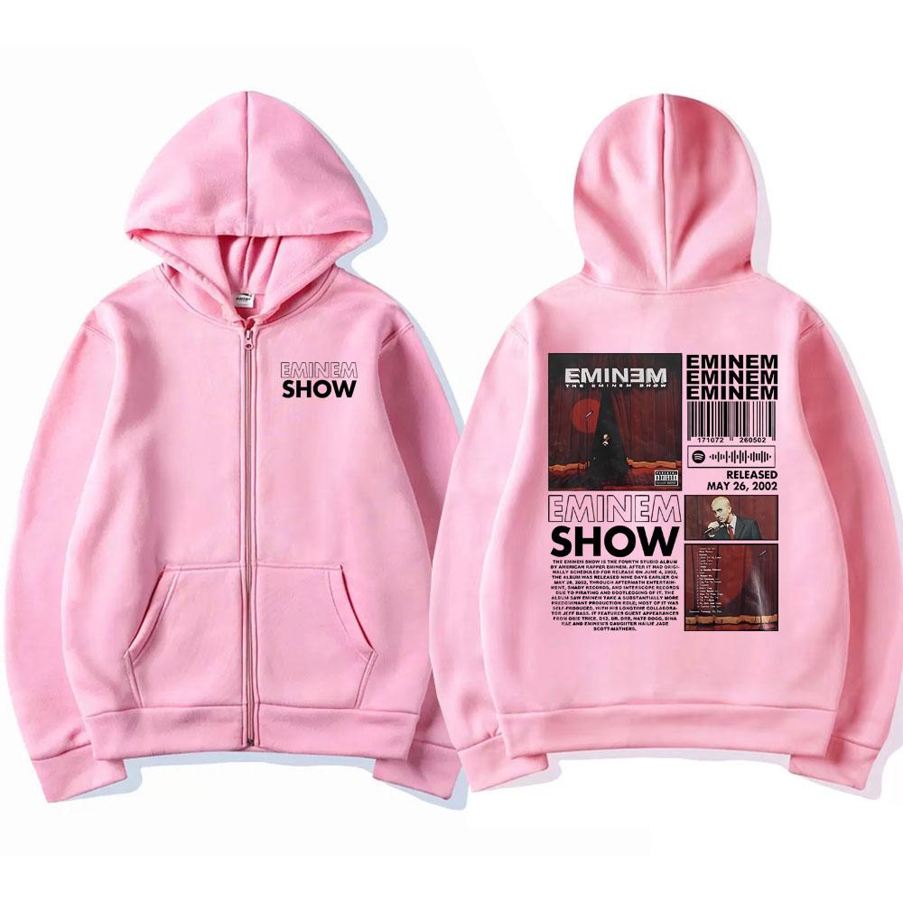 Rap Eminem The Eminem Show Album Print Zipper Hoodie Herren Damen Hip Hop Casual Zip Up Jacket Sweatshirt Herren Oversized Streetwear M rosa