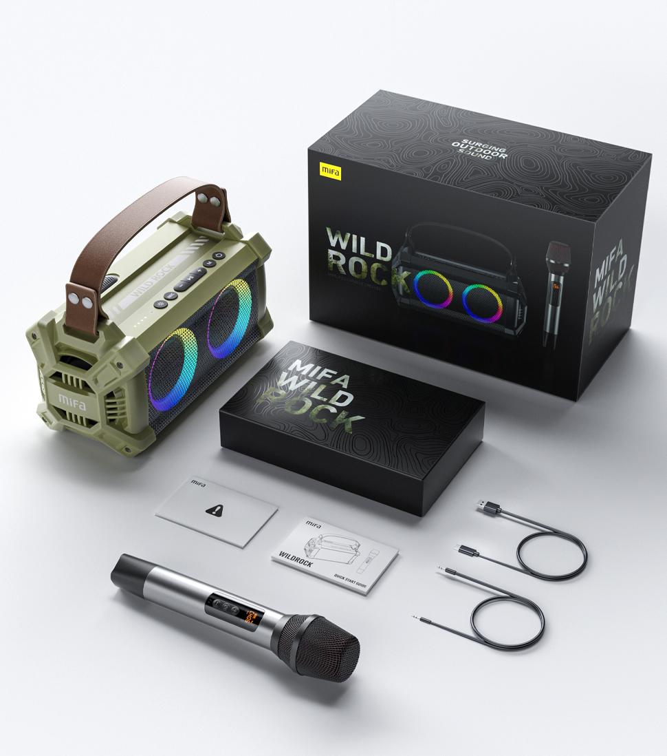MIFA WildRock Tragbarer Karaoke-Party-Lautsprecher mit kabellosem Mikrofon, Bluetooth 5.0-Lautsprecher, 60 W kraftvoller Sound, 13 Stunden Spielzeit camouflage