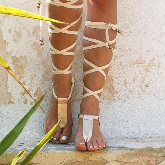 Frauen Sexy Ausschnitte Corss Lace Up Sandalen High Top Frauen Flache Sandalen Damen Kniehohe Gladiator Sommer Schuhe Mädchen sandalen 41 gold